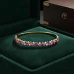 Load image into Gallery viewer, BNG68665PS. 14K Yellow Gold Baguette-Cut Pink Sapphire &amp; Diamond Bangle