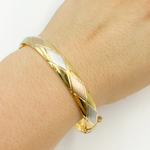 Load image into Gallery viewer, 14K Solid Gold Tri-Color Matte &amp; Shinny Diamond Pattern Bangle. Bangle10

