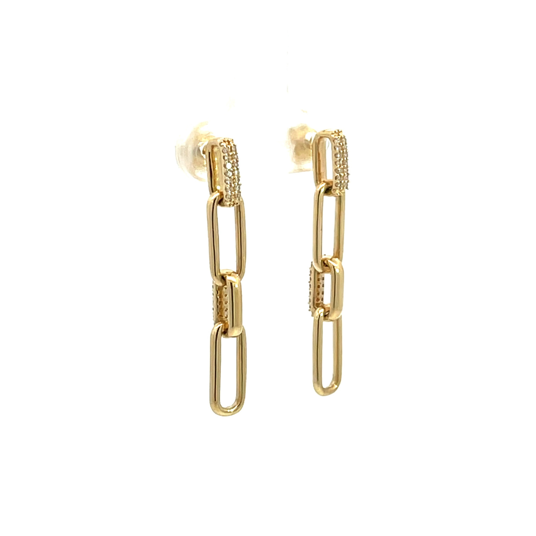 14K Solid Gold and Diamonds Paper Clip Dangle Earrings. EFC51944