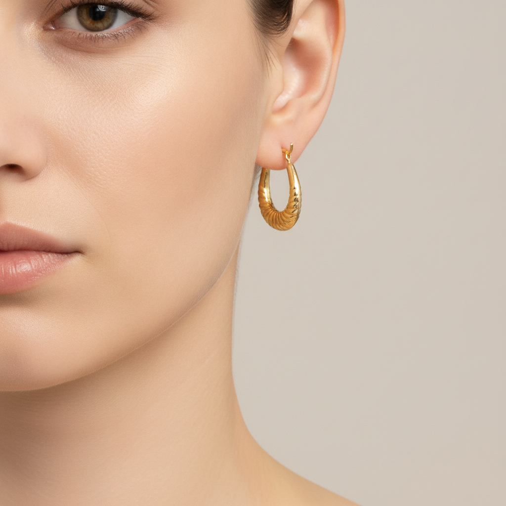 GER177. 14K Solid Gold Croissant Hoops
