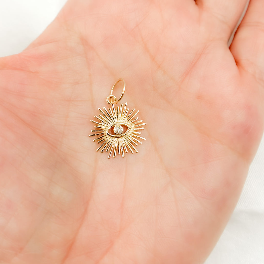 GDP167. 14K Solid Gold Diamond Eye Charm