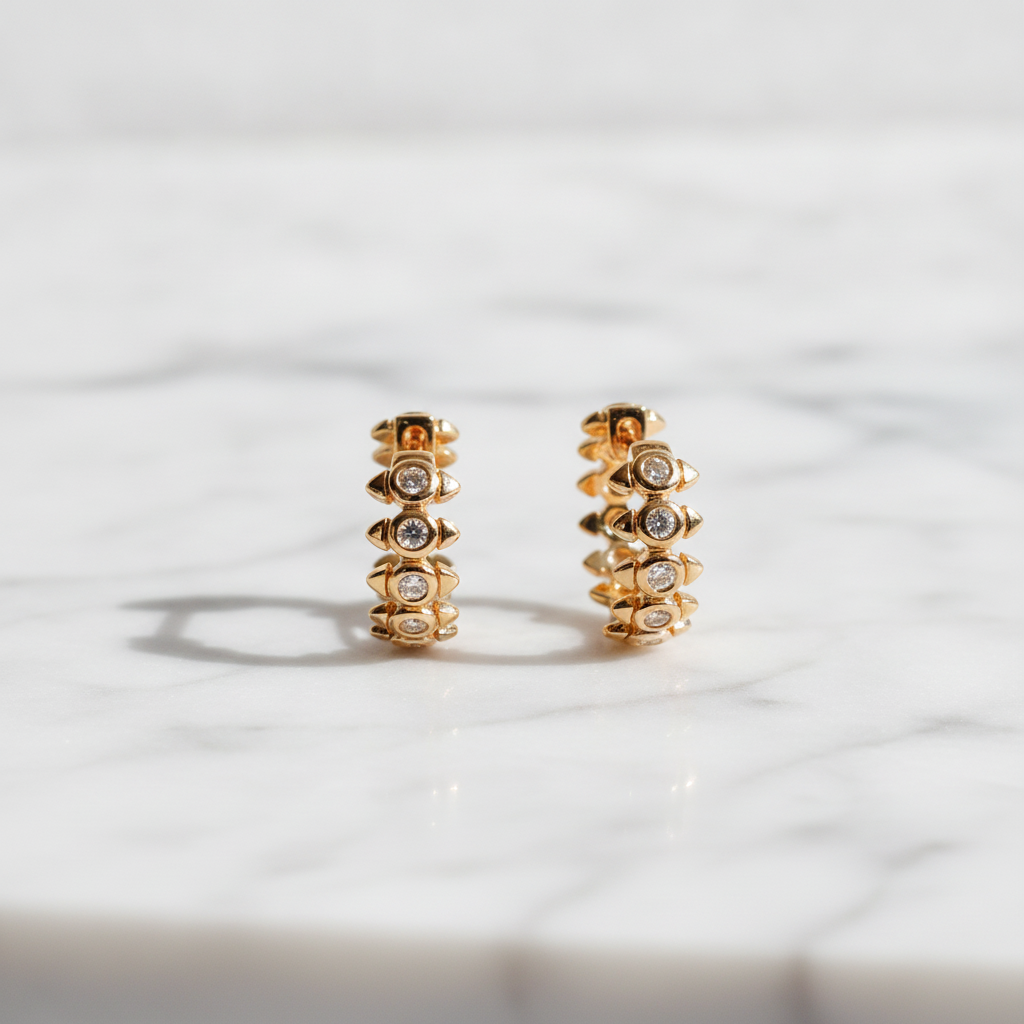EHD57448. 14k Solid Yellow Gold Diamond Fancy Hoop Earrings