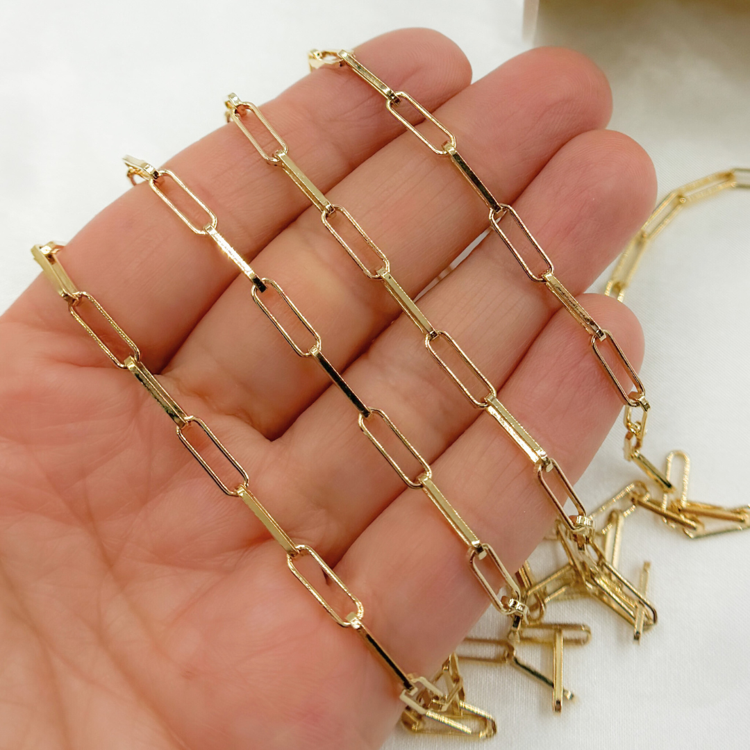 Gold Plated 925 Sterling Silver Flat Paperclip Chain. V128GP