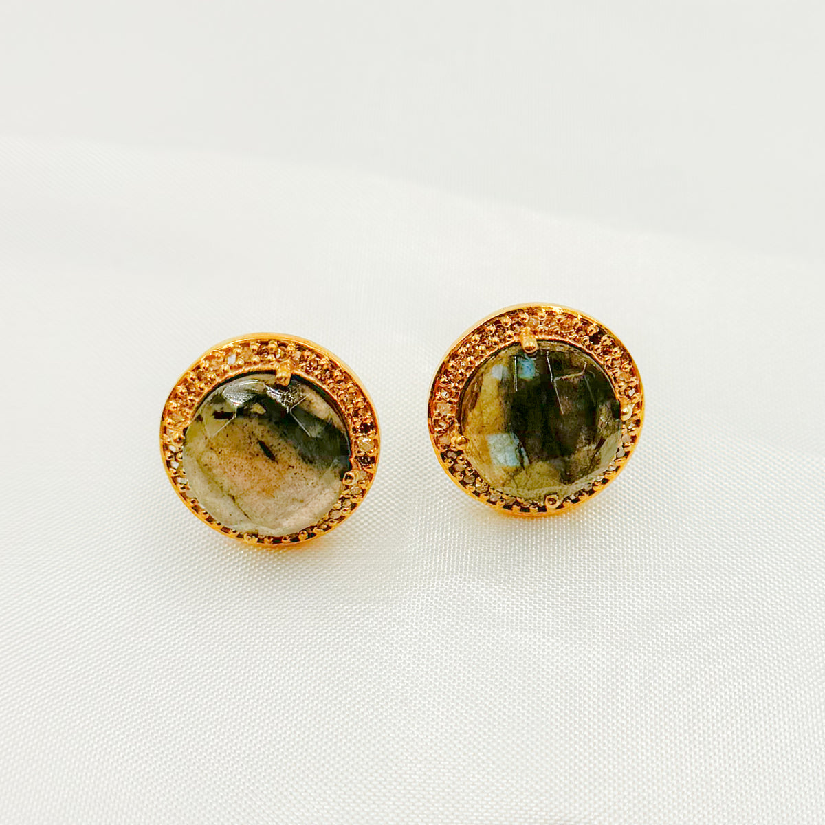 Diamond Sterling Silver Gemstone Round Studs