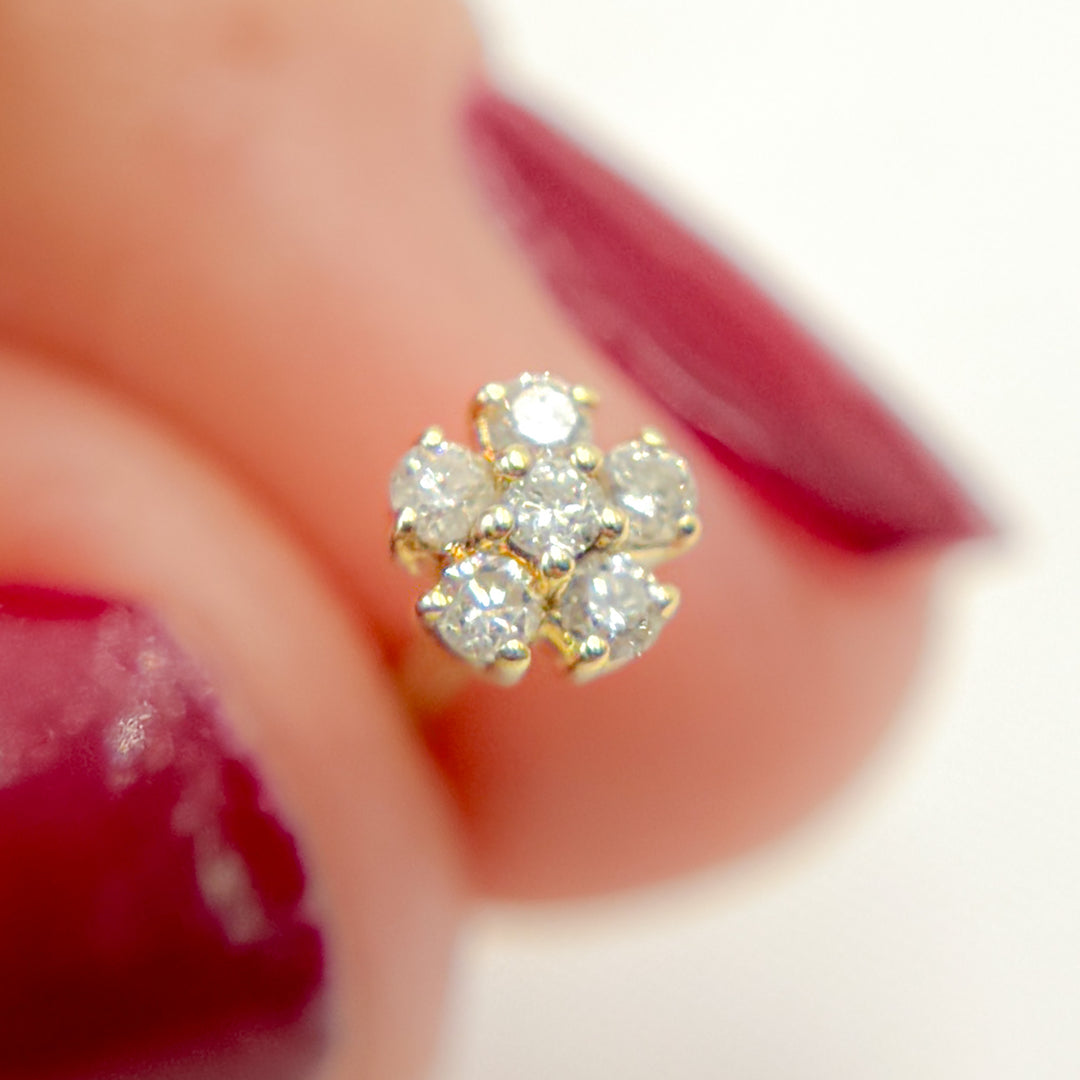 ER115283. 14k Solid Gold Diamond Flower Studs