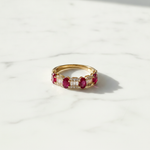 Load image into Gallery viewer, RAF01372RU. 14K Solid Yellow Gold width Half Diamond and Ruby Band Ring