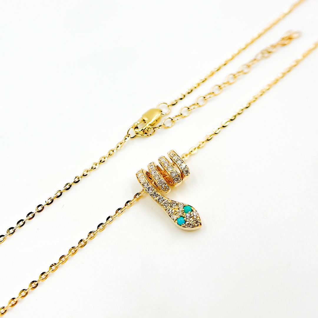 NFF72315. 14k Solid Gold Diamond and Gemstone Snake Necklace