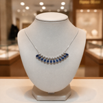 Load image into Gallery viewer, CN97255BS6X4. 14K Solid White Gold Blue Sapphire and Diamond Drops Necklace