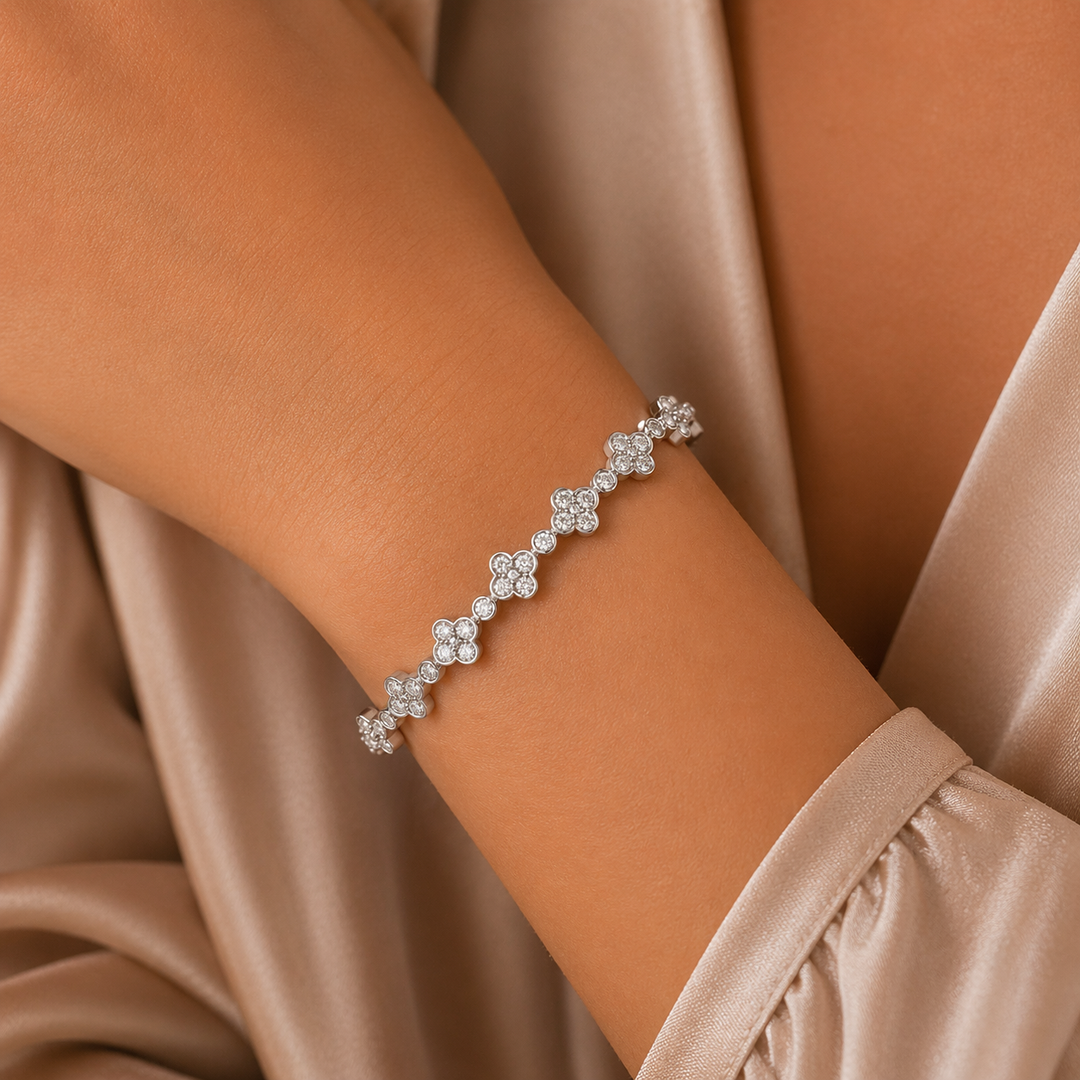 BNL68567W. 14K Solid White Gold Diamond Bangle