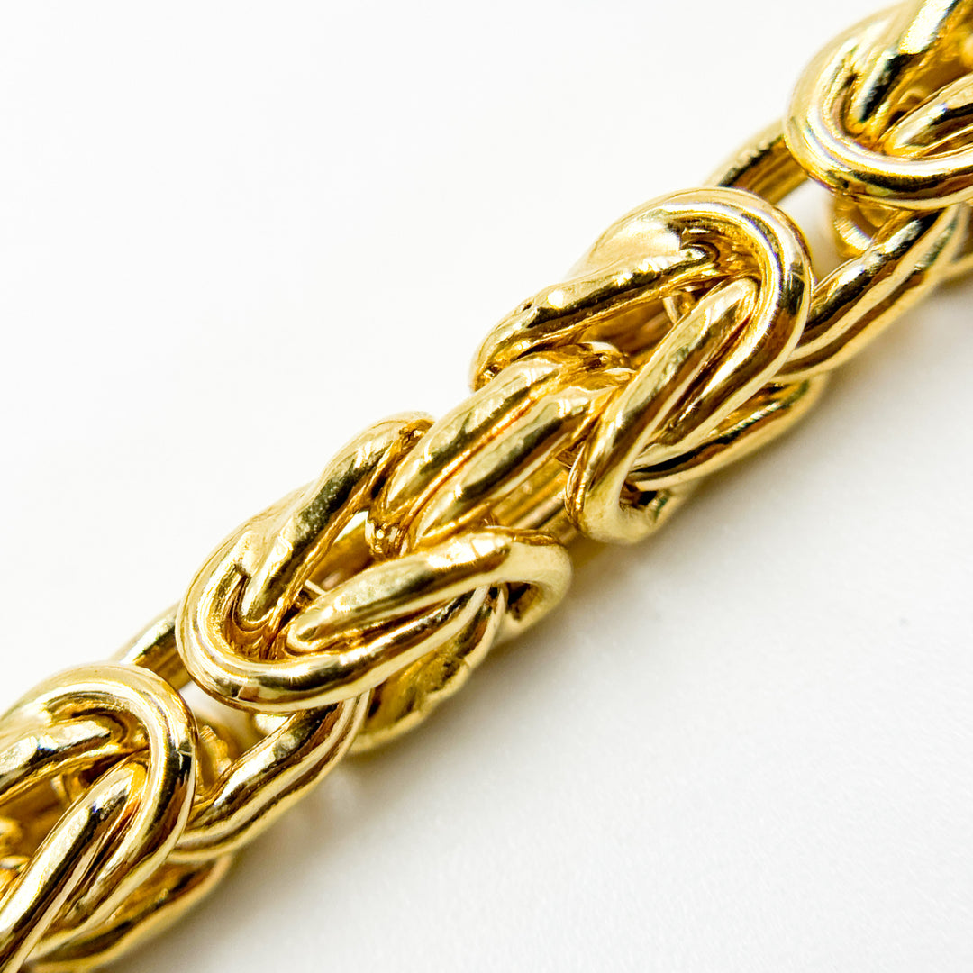 TRE003Bracelet. 14K Solid Gold Hollow Byzantine Bracelet