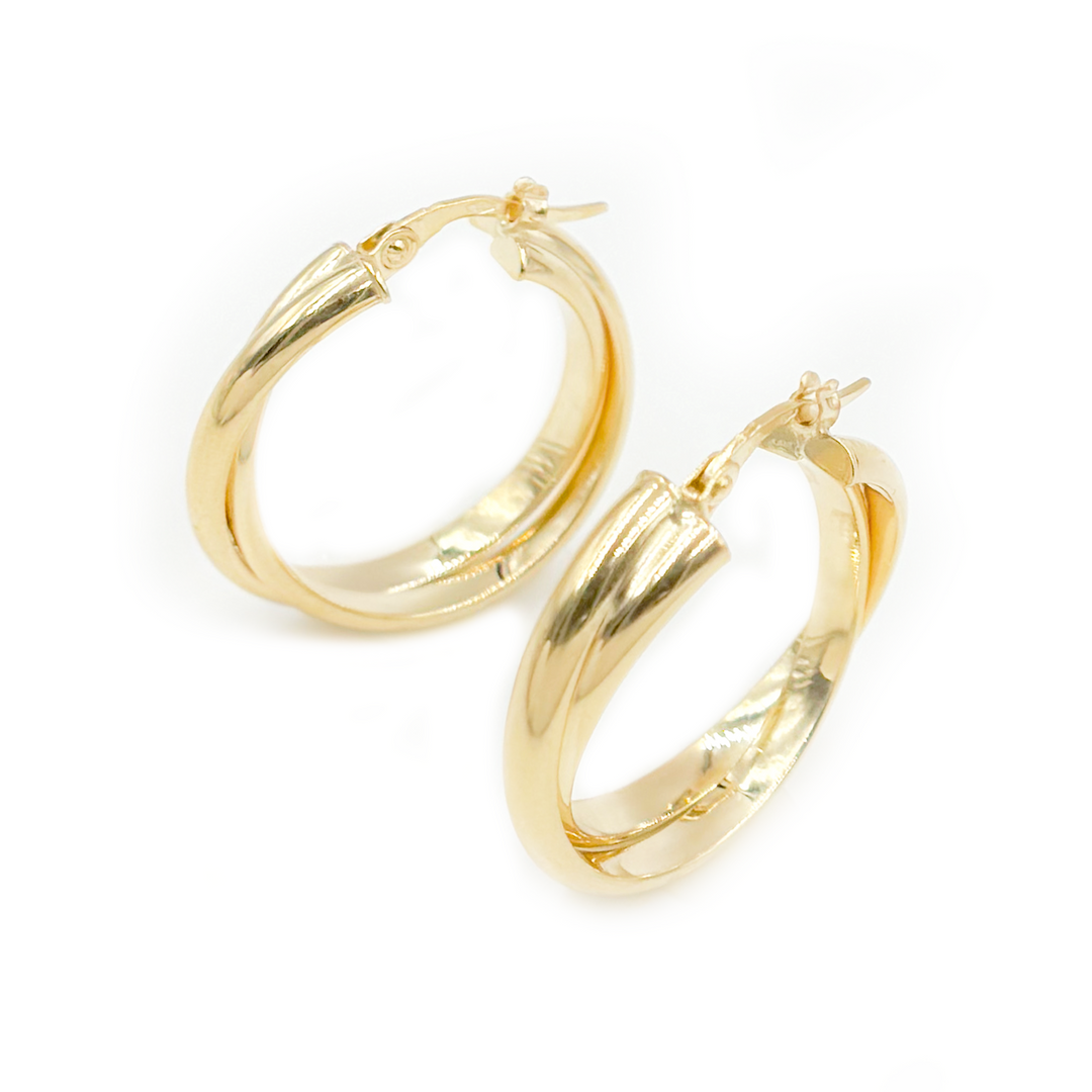 15850021292. 14K Solid Gold Fancy Braided Hollow Hoop Earrings