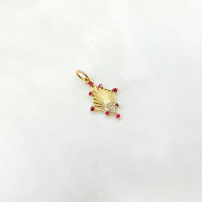 Shop Now 14K Solid Gold Diamond Shape Charm with Diamonds and Gemstones