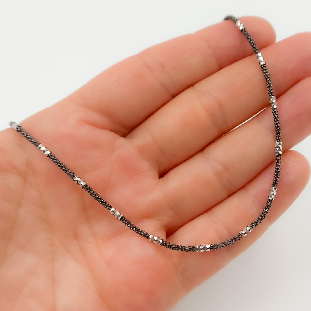 PCT1602C. Black Rhodium Sterling Silver Popcorn Satellite Necklace