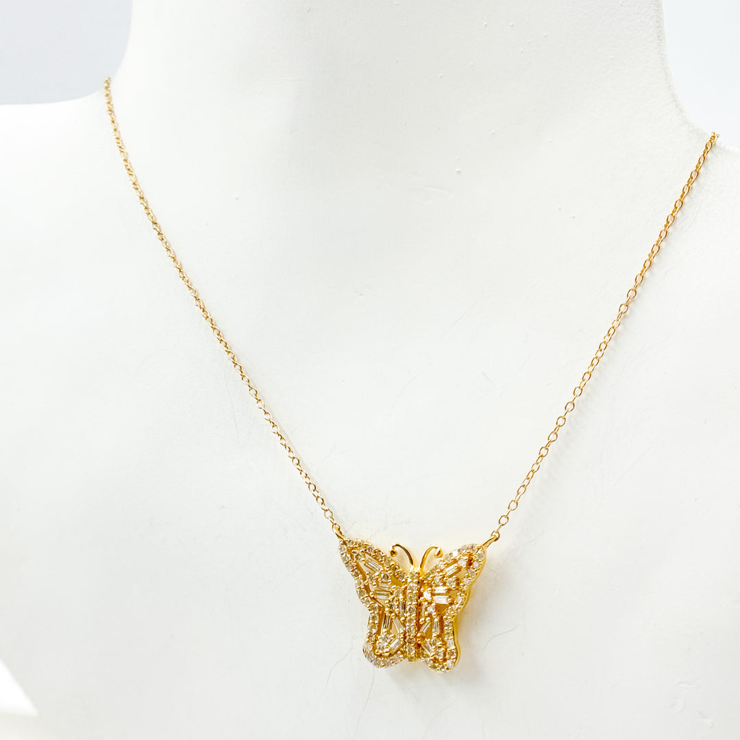 14K Solid Gold Butterfly Shape Diamond Necklace. NFH70970