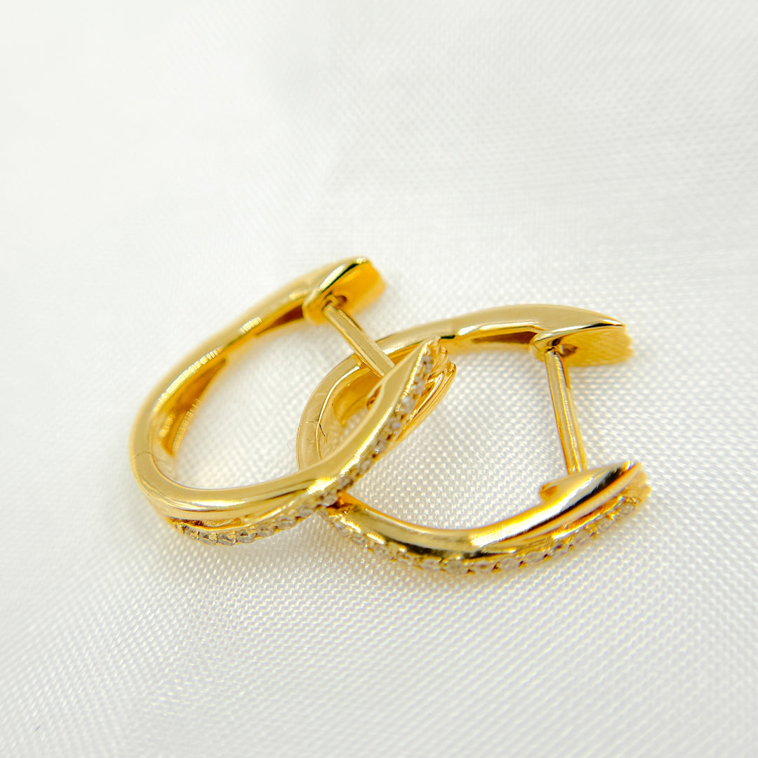 14K Solid Gold Diamond Oval Hoops. EHB56557