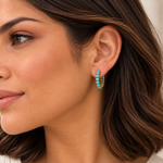 Load image into Gallery viewer, EHZ57733TQ. 14K Solid Gold Turquoise Hoops