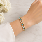 Load image into Gallery viewer, BNO68682TQ. 14K Solid Yellow Gold Diamond and Turquoise Fancy Bangle