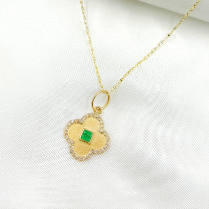 GDP648.14k Solid Gold Diamond and Emerald Clover Charm