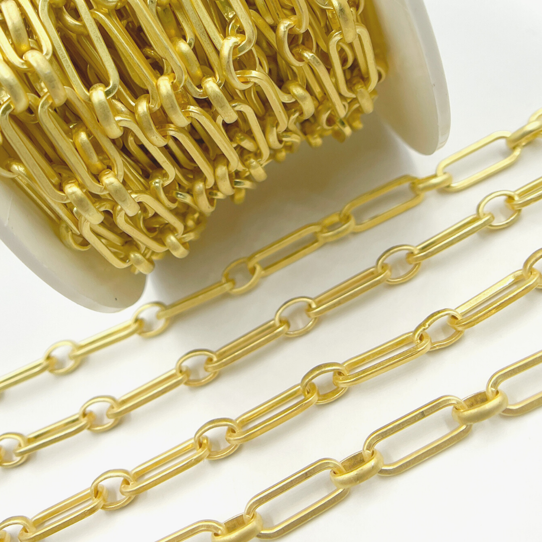 Gold Plated Matt 925 Sterling Silver Paperclip Chain. V165GPM