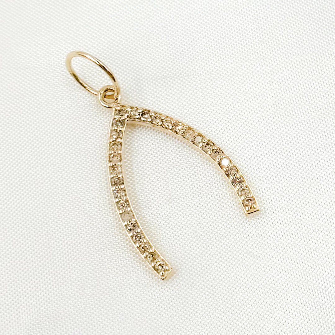 GDP08. 14K Solid Gold Diamond Wishbone Charm