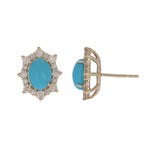 Load image into Gallery viewer, CE96209TQ8X6. 14k Solid Gold Diamond and Turquoise Stud Earrings