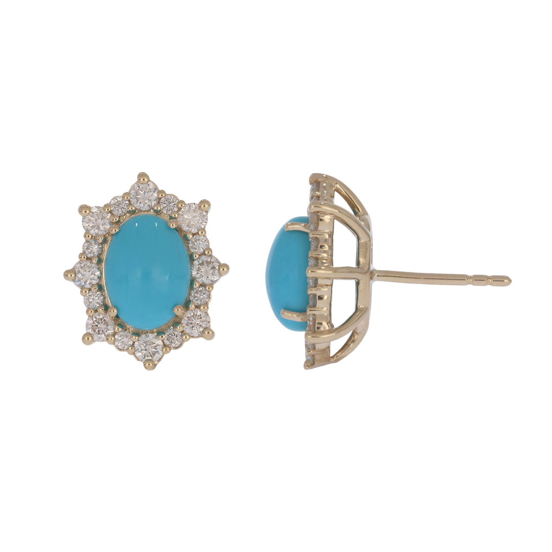 CE96209TQ8X6. 14k Solid Gold Diamond and Turquoise Stud Earrings