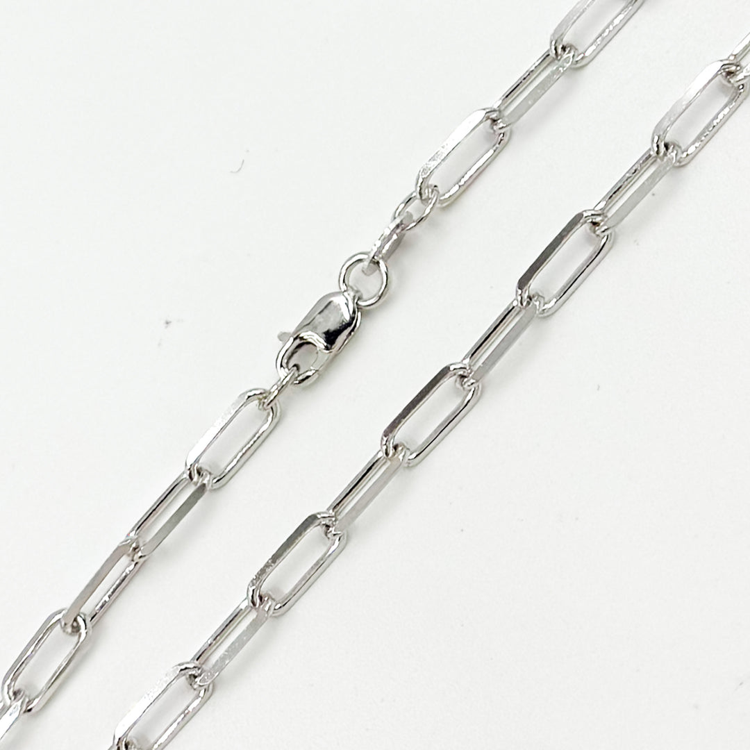 080FVACLT5WG. 14K Solid White Gold Diamond Cut Paperclip Necklace