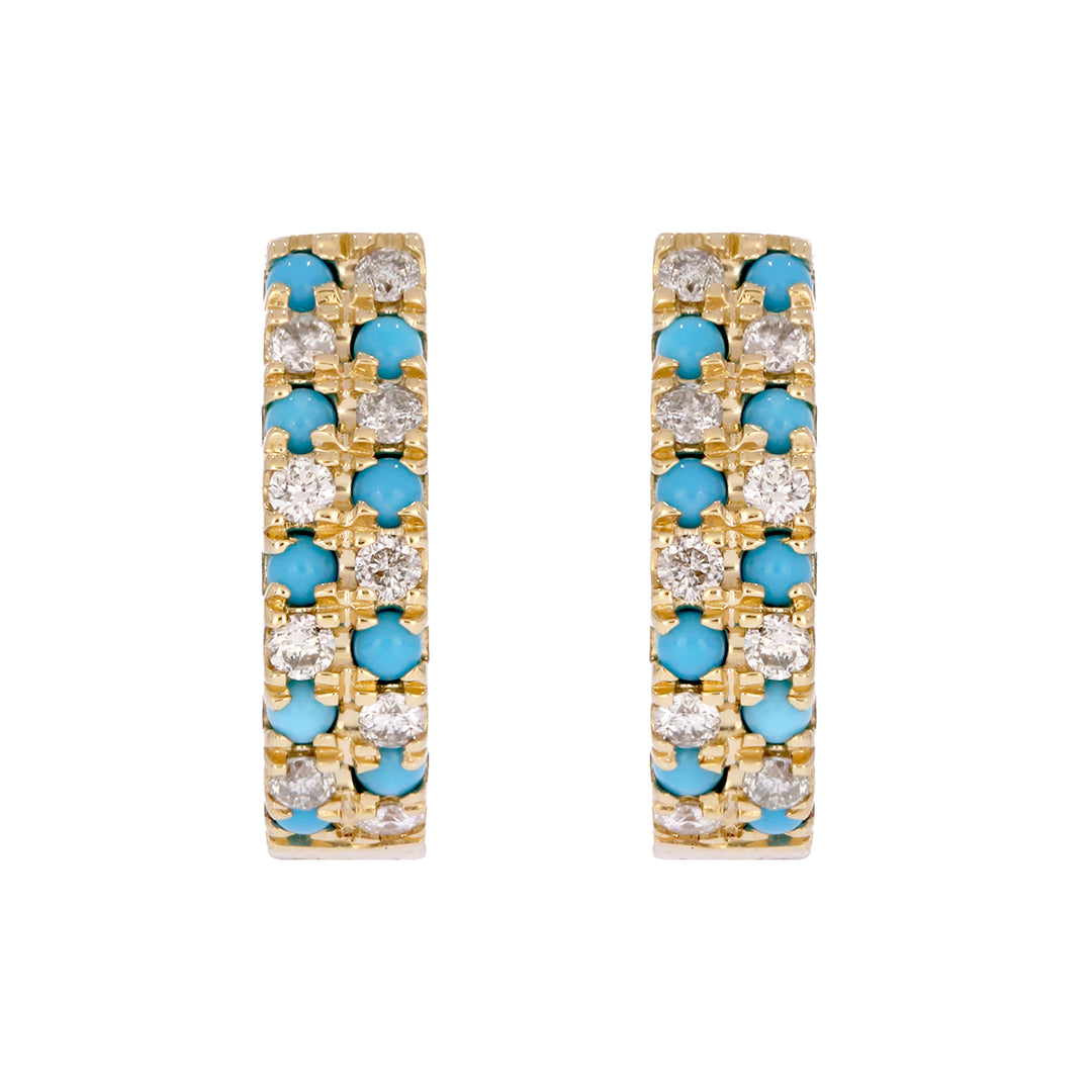 EFE53658. 14K Solid Gold Turquoise and Diamond Fancy Hoops