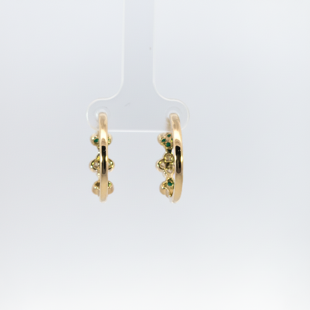 HP402565. 14k Solid Gold Diamond and Turquoise Fancy Flower Hoop Earrings