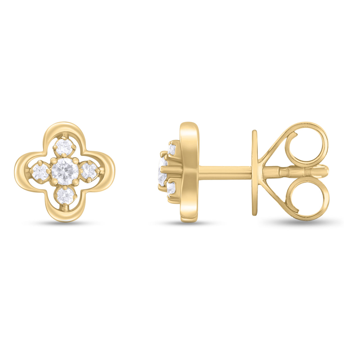 EFA54268. 14K Solid Gold Diamond Flower Studs