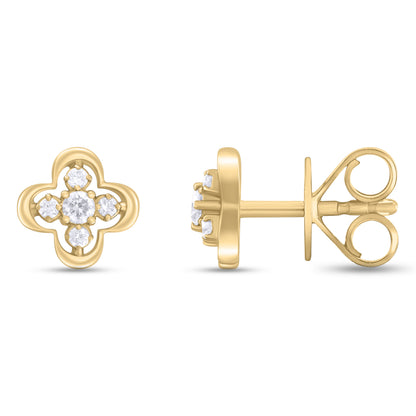 EFA54268. 14K Solid Gold Diamond Flower Studs