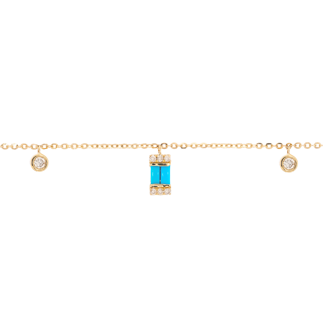 BFE60932TQ. 14K Solid Gold Diamond and Turquoise Dangle Rectangles and Circles