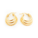 Load image into Gallery viewer, 15850007166. 14K Solid Gold Smooth and Textured Triple Line Hollow Hoop Earrings
