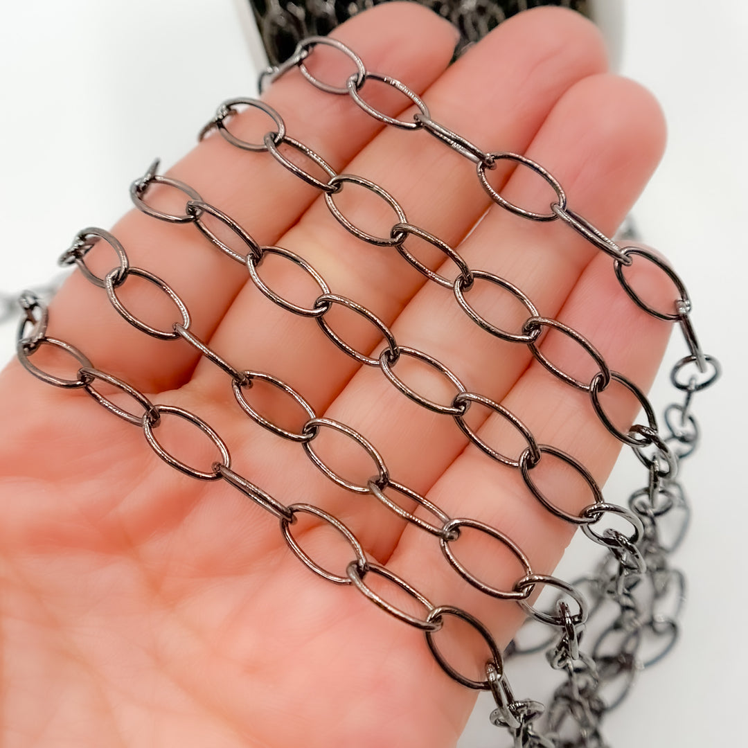 V274BR. Black Rhodium Sterling Silver Smooth Oval Link Chain