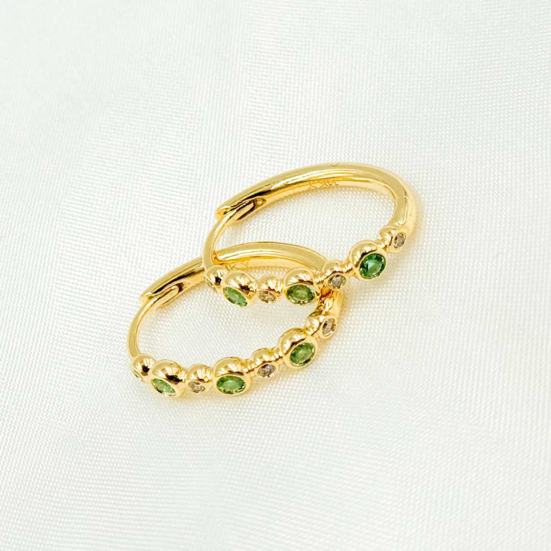 14k Solid Gold Diamond and Emerald Oval Hoop.  EHA56738EM