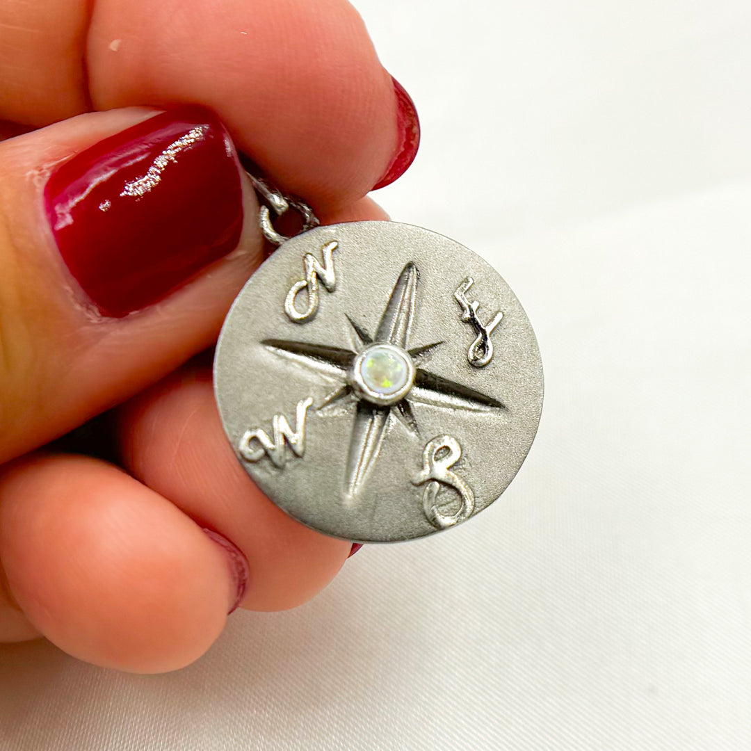 DSP078. Sterling Silver & Gemstone Compass Pendant