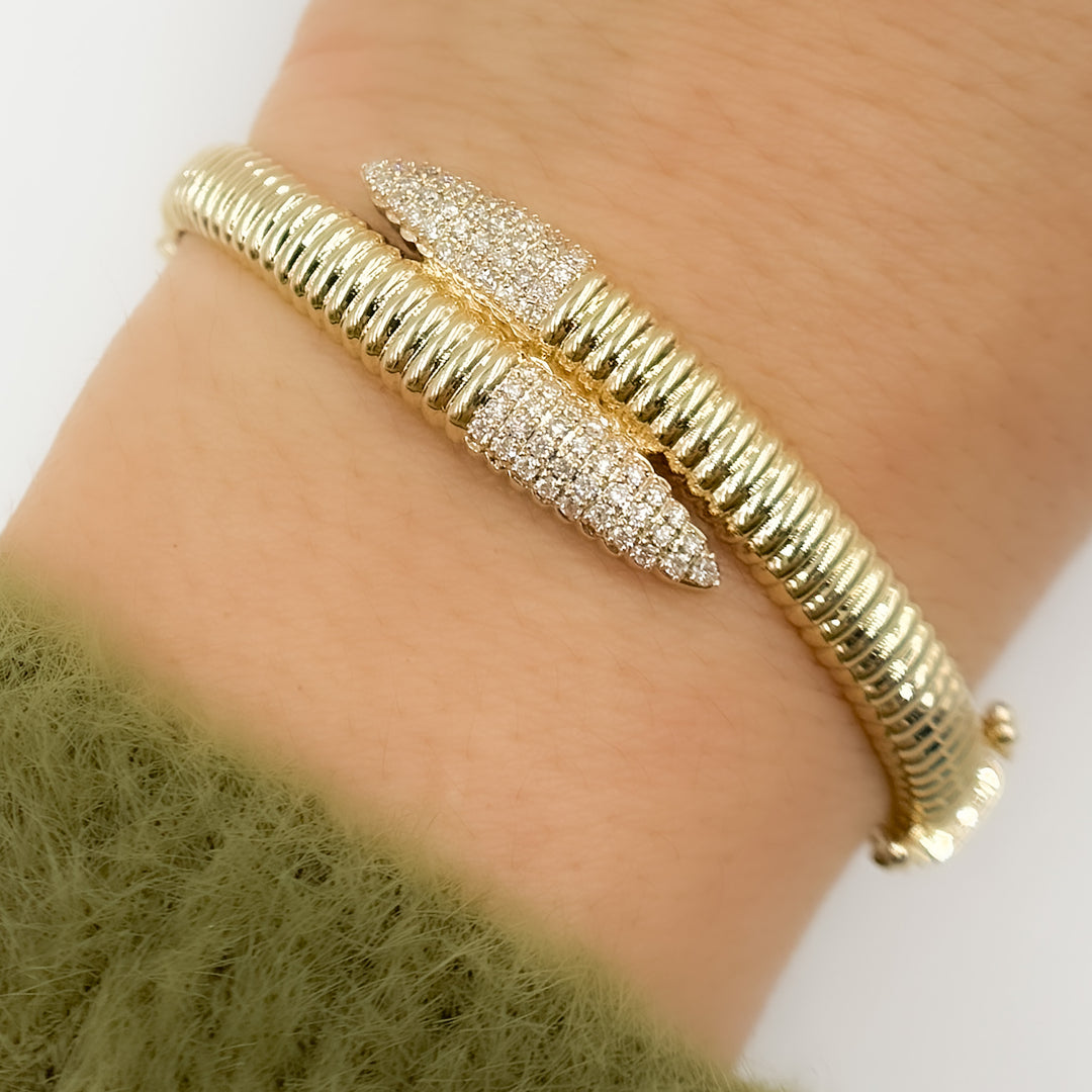 BNH68515. 14K Solid Gold Diamond Fancy Bangle