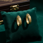 Load image into Gallery viewer, 15850017958. 14K Solid Gold Smooth and Textured Triple Line Hollow Hoop Earrings