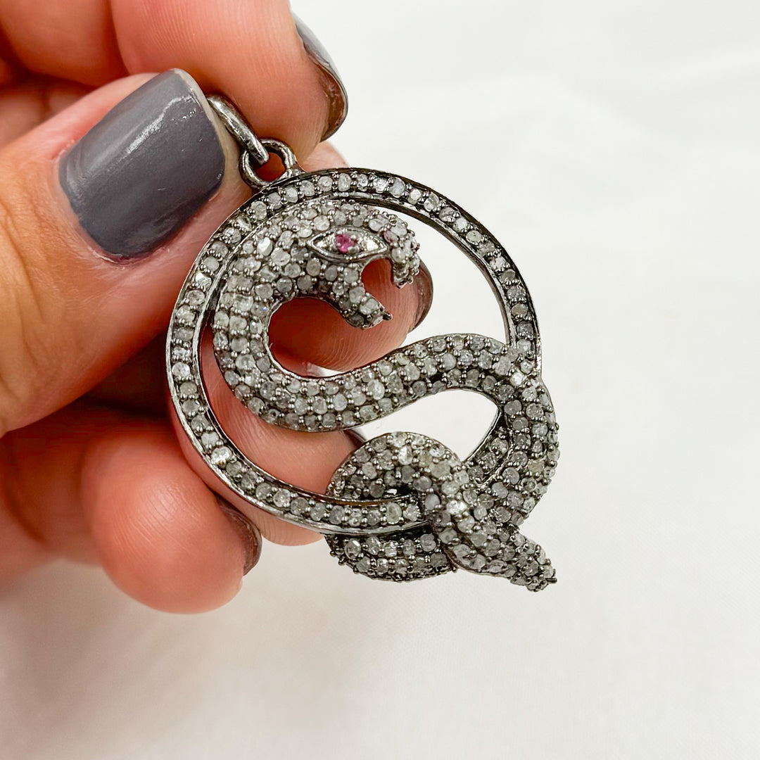 DP072. Diamond Sterling Silver Snake Pendant with Gemstone