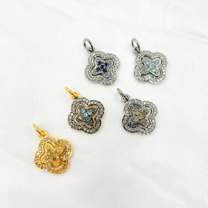 DC389. Diamond Sterling Silver Flower Charm with Gemstone