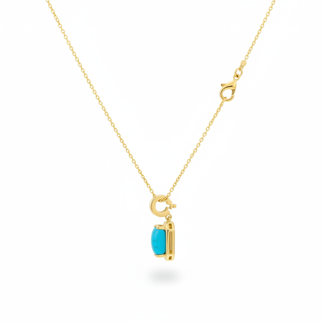 CMZ00366TQ8X6. 14K Solid Gold Rectangular-Shaped Turquoise Charm