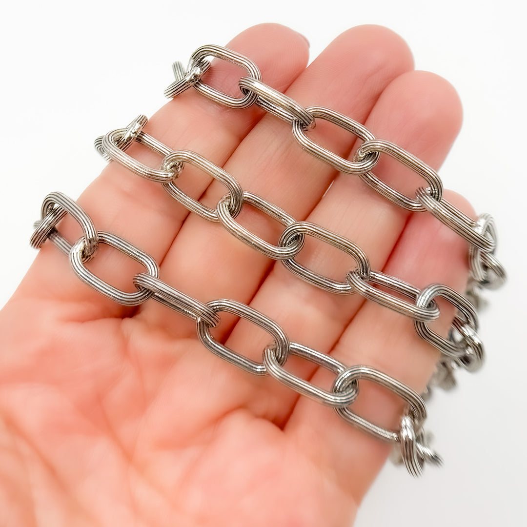 V152OX. Oxidized Sterling Silver Textured Oval Chain