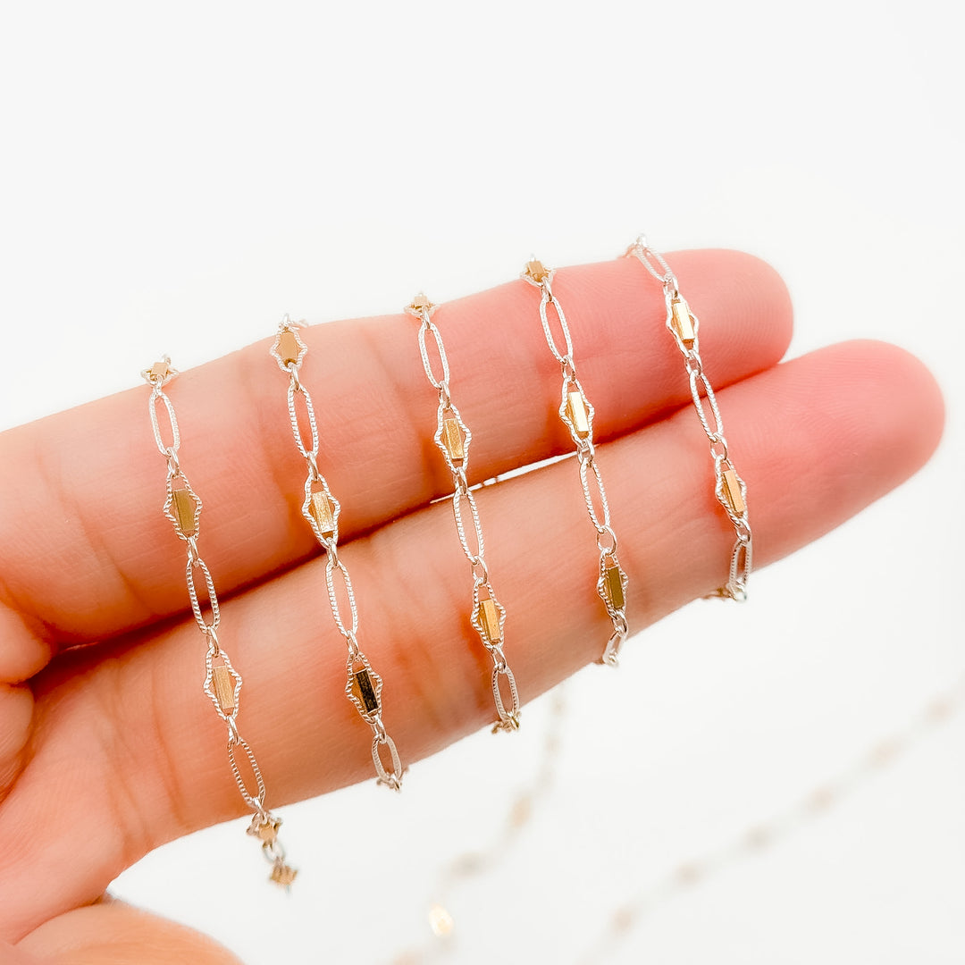 XM/901B/SP. 14K Sterling Silver and gold-filled fancy twisted oval link chain