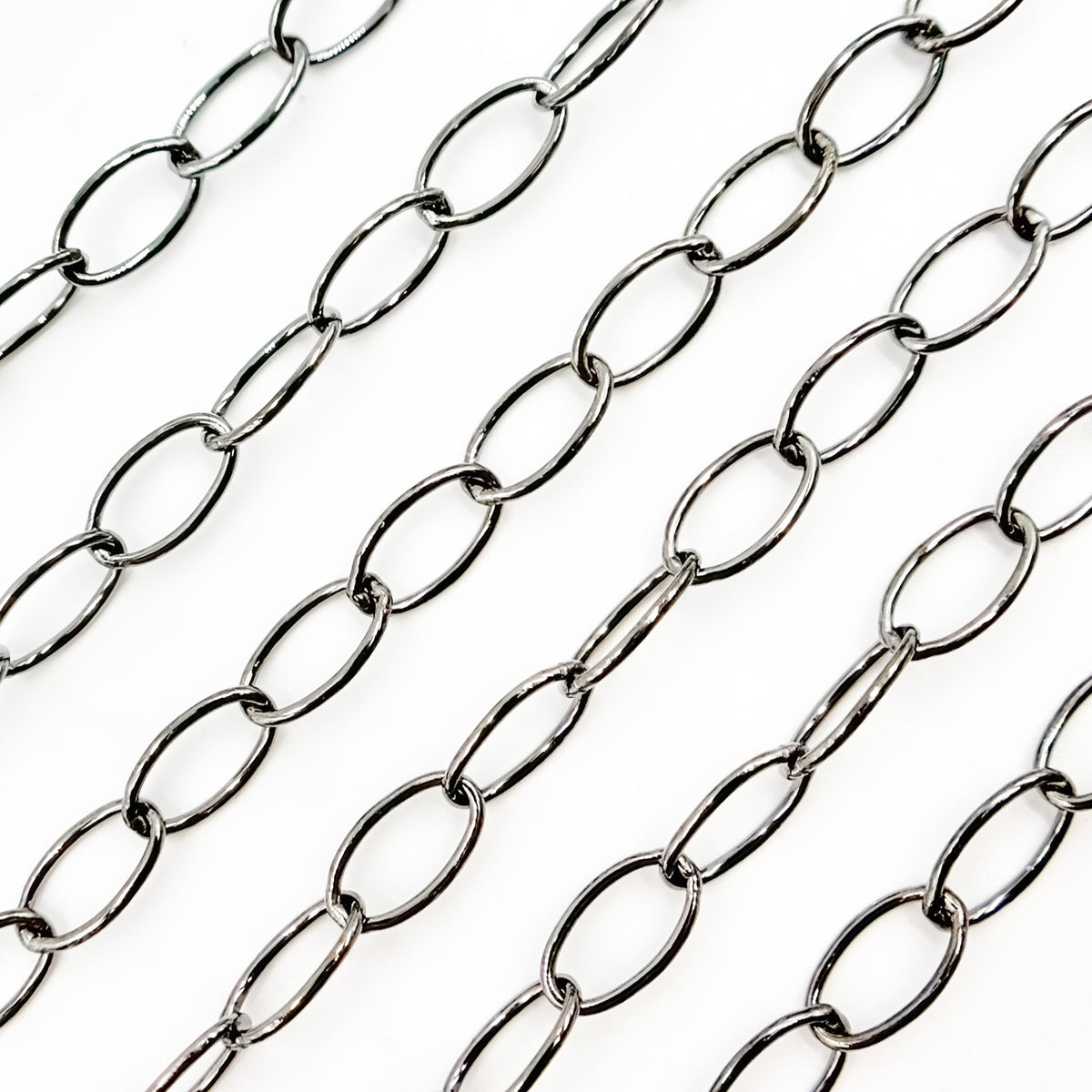 V274BR. Black Rhodium Sterling Silver Smooth Oval Link Chain