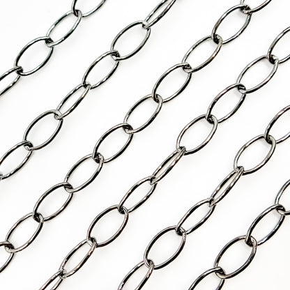 V274BR. Black Rhodium Sterling Silver Smooth Oval Link Chain