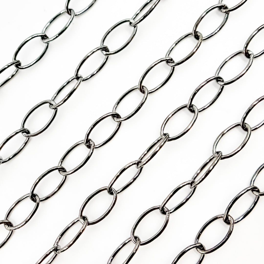 V274BR. Black Rhodium Sterling Silver Smooth Oval Link Chain