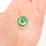 Load image into Gallery viewer, GDP455. 14K Solid Gold Moon Hexagon Pendant