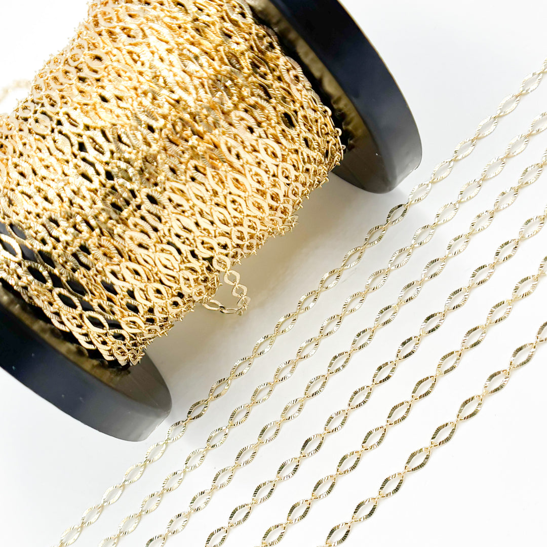 Yellow Gold Diamond Cut Flat Oval Link Chain