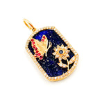 Load image into Gallery viewer, 14K Solid Gold Plaque Butterfly and Flower Pendant