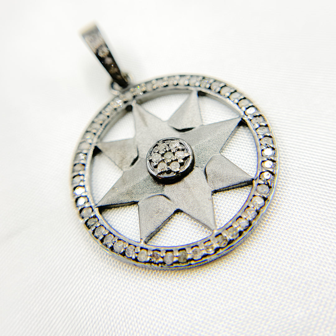DP581. Diamond Sterling Silver Gold Plated Round Star Pendant